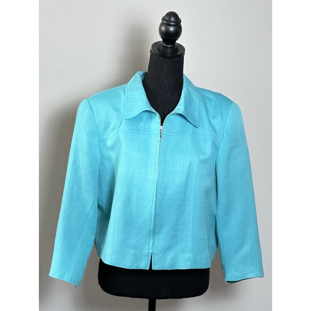 David N Petites Aqua Blue Linen Jacket Zip Up Lightweight Size (14) (See below) - Picture 14 of 16
